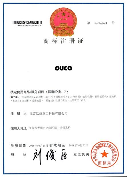 Çin Jiangsu OUCO Heavy Industry and Technology Co.,Ltd Sertifikalar